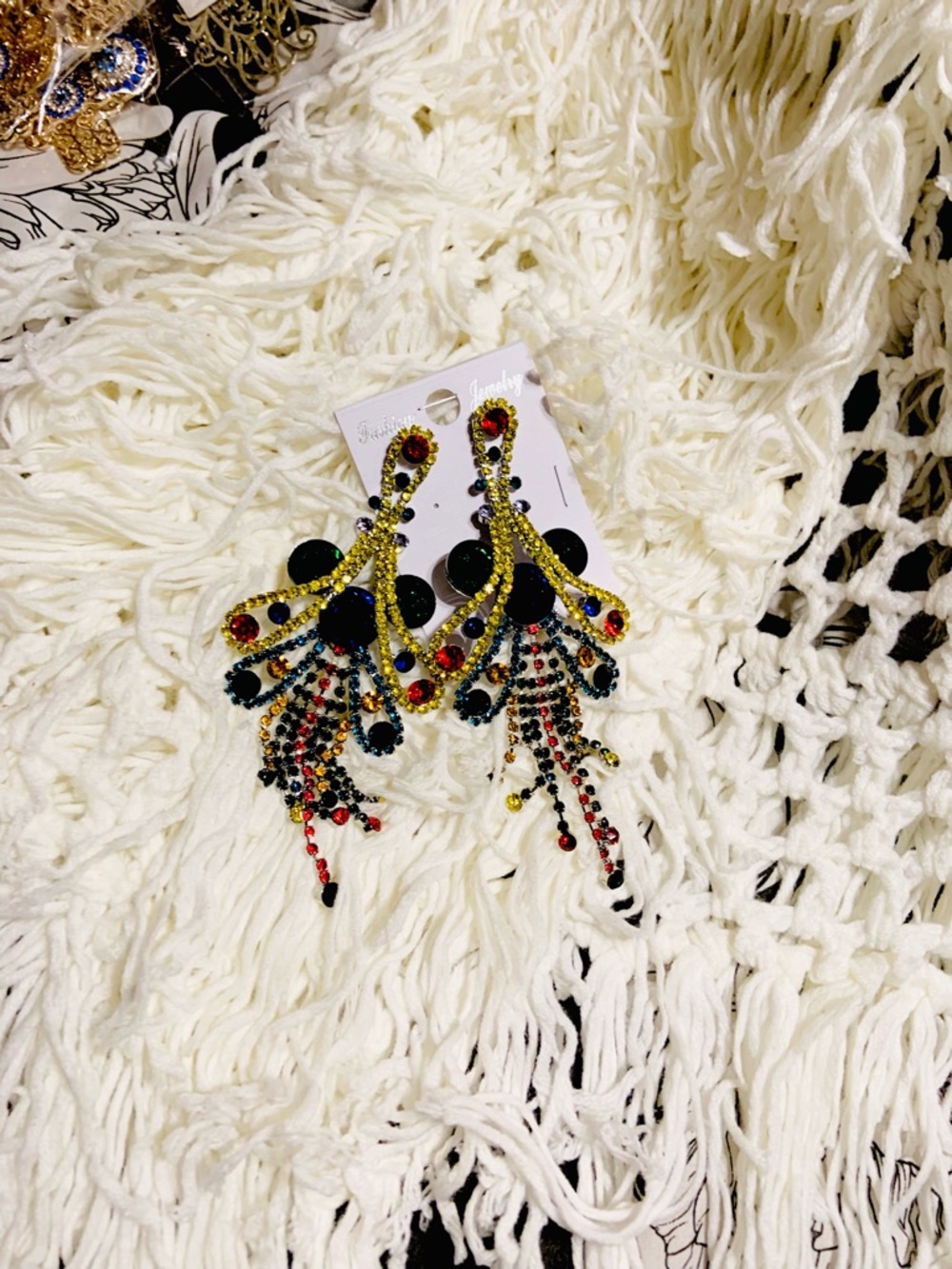 Multicolor Crystal Chandelier Earrings - Unbranded